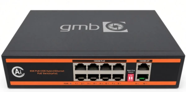 GMB GS1010P Gigabit PoE+ svič, 8×PoE + 2×uplink, 120 W
