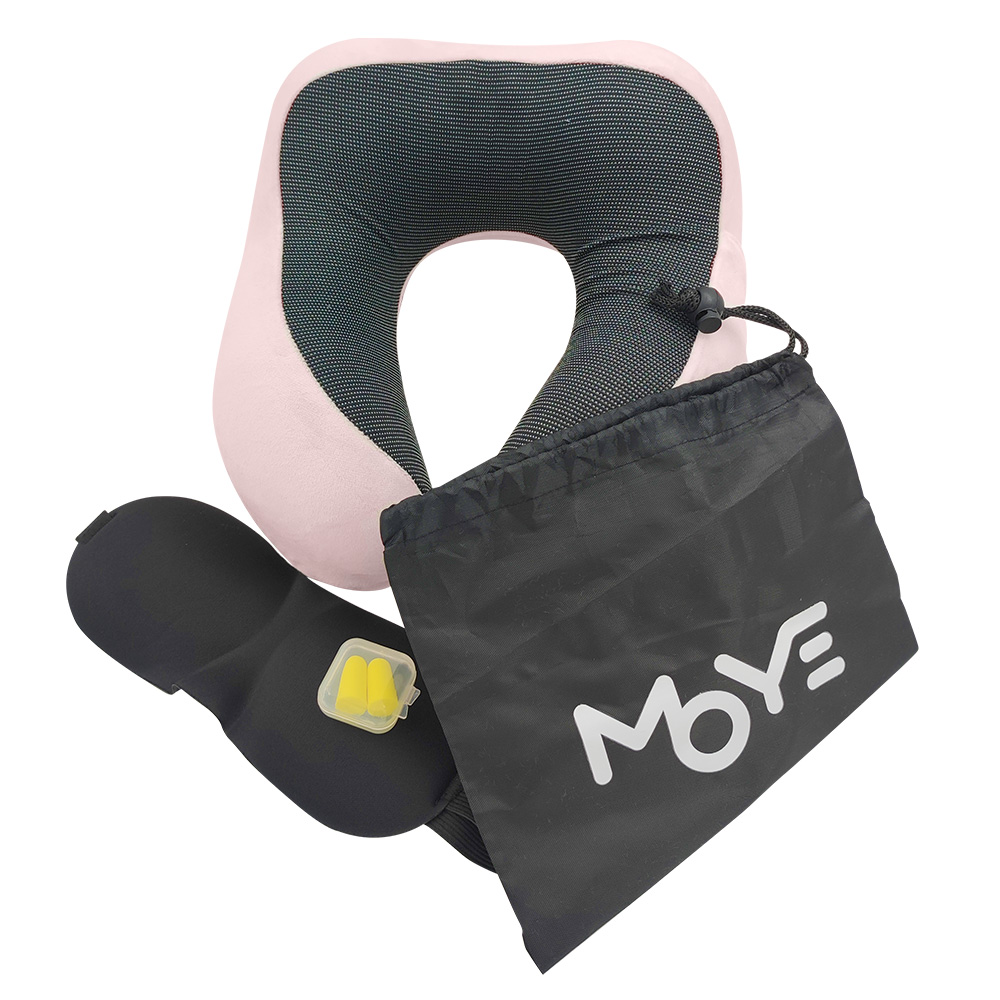 Moye Neck Pillow Pink putni jastuk za vrat sa maskom, čepićima i torbicom
