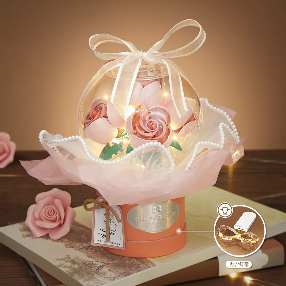LOZ 1298 Pink Romance Eternal Flower Dome set 285 delova sa LED osvetljenjem