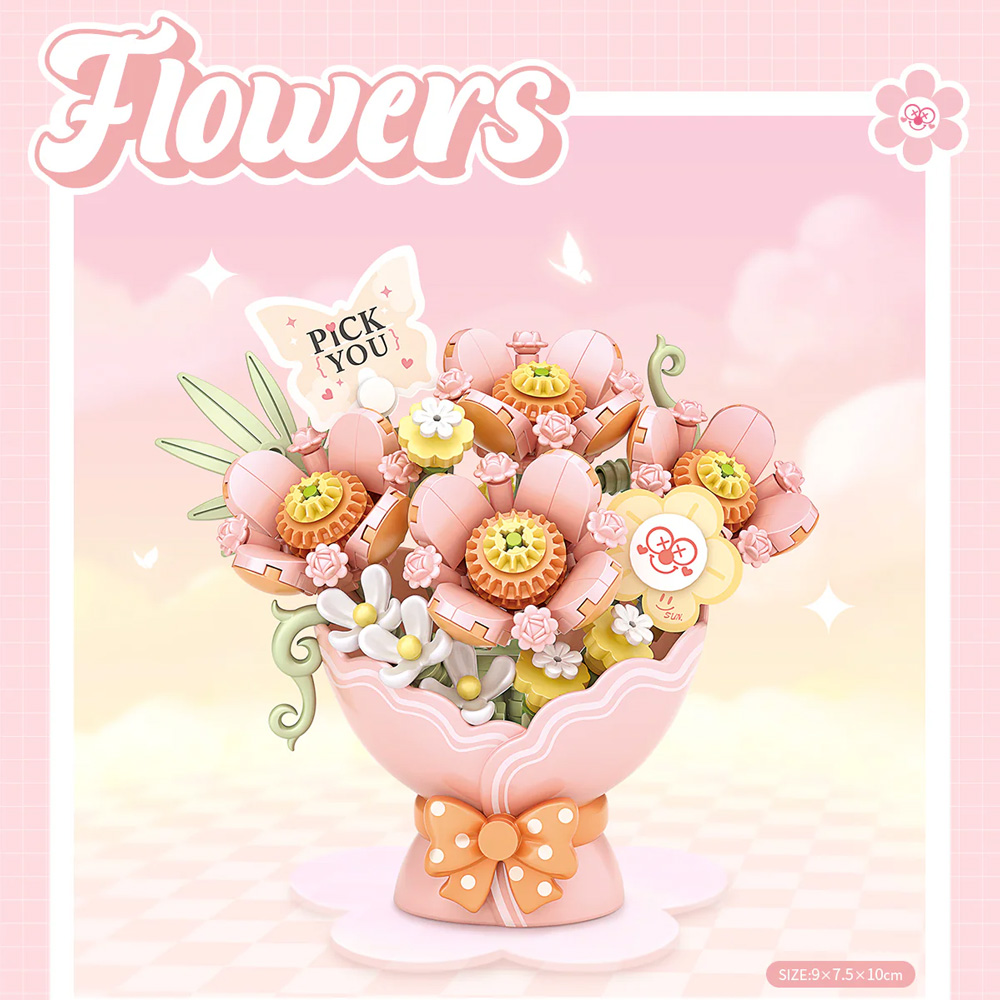 LOZ 4605 Pink Love Flower mini buket od kockica, 261 deo