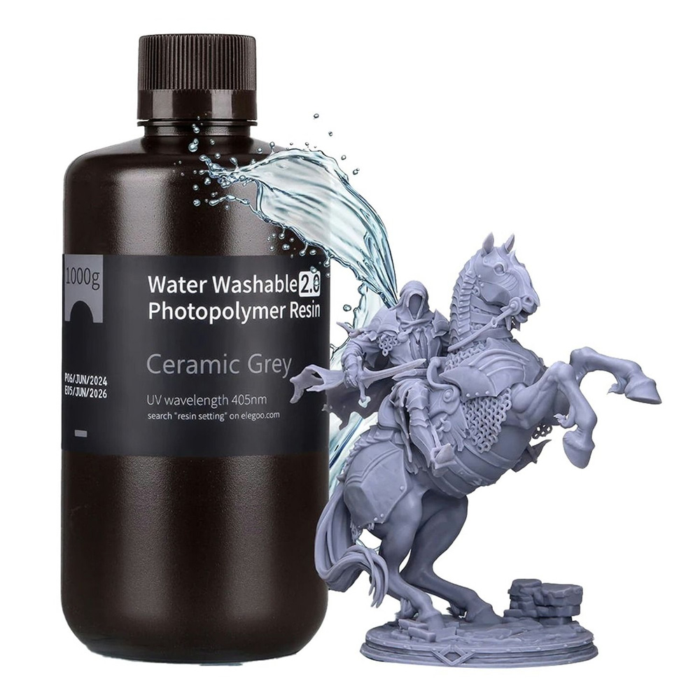 ELEGOO Water Washable Resin 2.0 fotopolimerna smola, Ceramic Grey, 1000 g