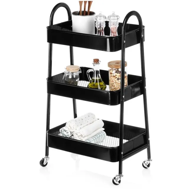 Vilde 568115 metalna polica sa 3 nivoa i 4 točkića, crna 44 × 31,5 × 78,5 cm