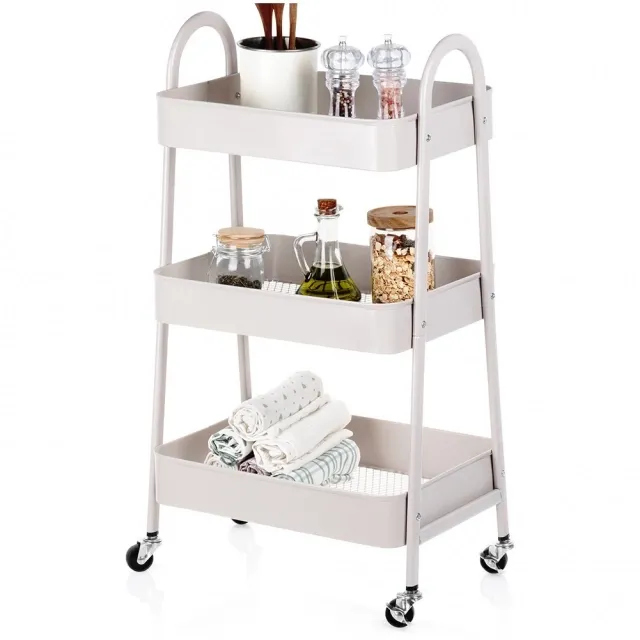 Vilde 568116 metalna polica sa 3 nivoa i točkićima bež 44 × 31,5 × 78,5 cm
