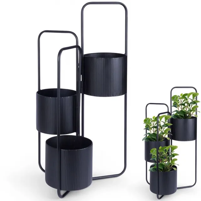 Vilde 339468 crni metalni stalak za cveće sa 3 držača 33 × 24 × 57 cm