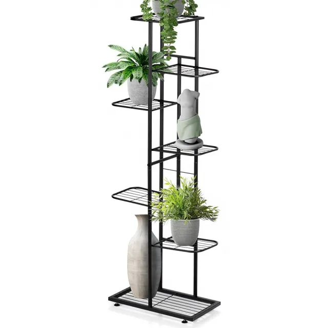 Vilde 569810 metalni stalak za cveće sa 7 nivoa, crni, 138 cm