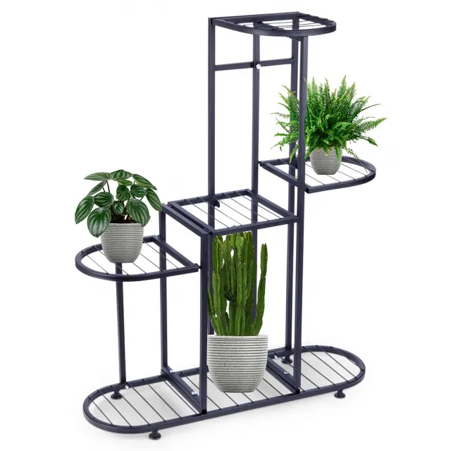 Vilde 569815 crni metalni stalak za cveće sa 5 nivoa, 69,5 × 23,5 × 84,5 cm