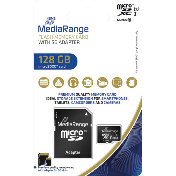 Mediarange MR 945 microSDXC memorijska kartica 128 GB sa SD adapterom, Class 10
