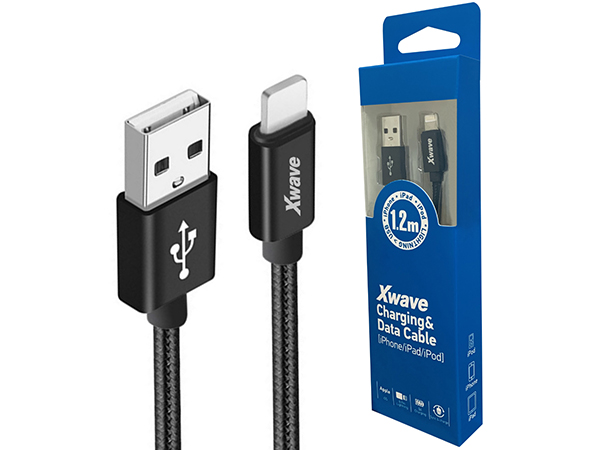 Xwave USB-A na Lightning kabl 1,2 m, 3A, aluminijum, crni mesh
