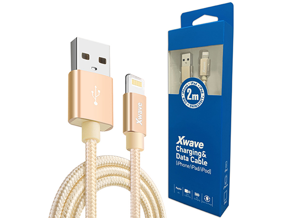 Xwave Lightning USB kabl 2 m 3A zlatni pleteni