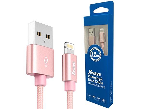 Xwave USB-A na Lightning kabl 1,2 m, 3 A, roze zlatni mesh
