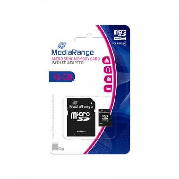 MediaRange MR958 microSDHC memorijska kartica 16 GB, Class 10 sa SD adapterom