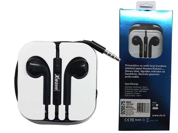 Xwave E-500M crne stereo slušalice sa mikrofonom, 3,5 mm, 1,3 m