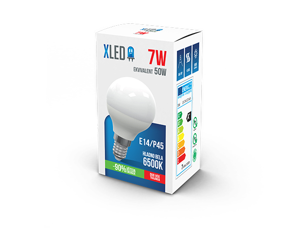 XLED E14 P45 LED sijalica 7W, 6500K, 560 lm, hladno bela