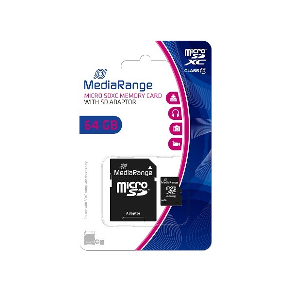 MediaRange 64 GB microSDXC memorijska kartica sa SD adapterom, Class 10