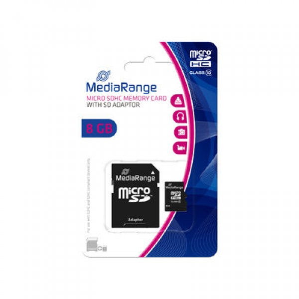 MediaRange 8 GB microSDHC memorijska kartica sa SD adapterom, Class 10
