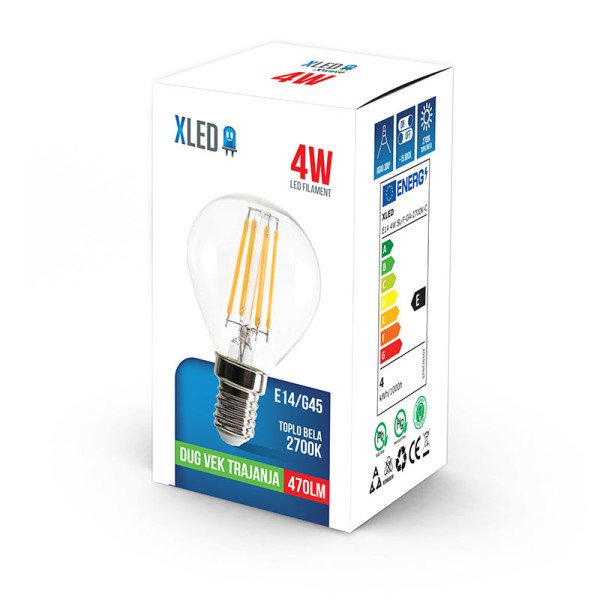 XLED E14 G45 LED filament sijalica 4 W, 470 lm, 2700 K