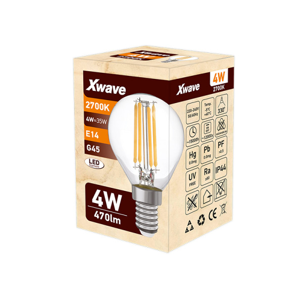 Xwave E14 LED filament sijalica 4W G45 2700K 470 lm