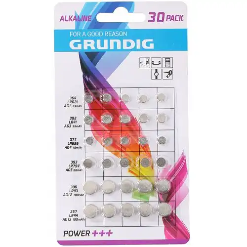 Grundig AG13451213 (130) alkalne dugmaste baterije, set 30 komada