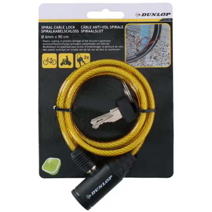 Dunlop spiralna sajla za zaključavanje bicikla 6 × 900 mm, žuta