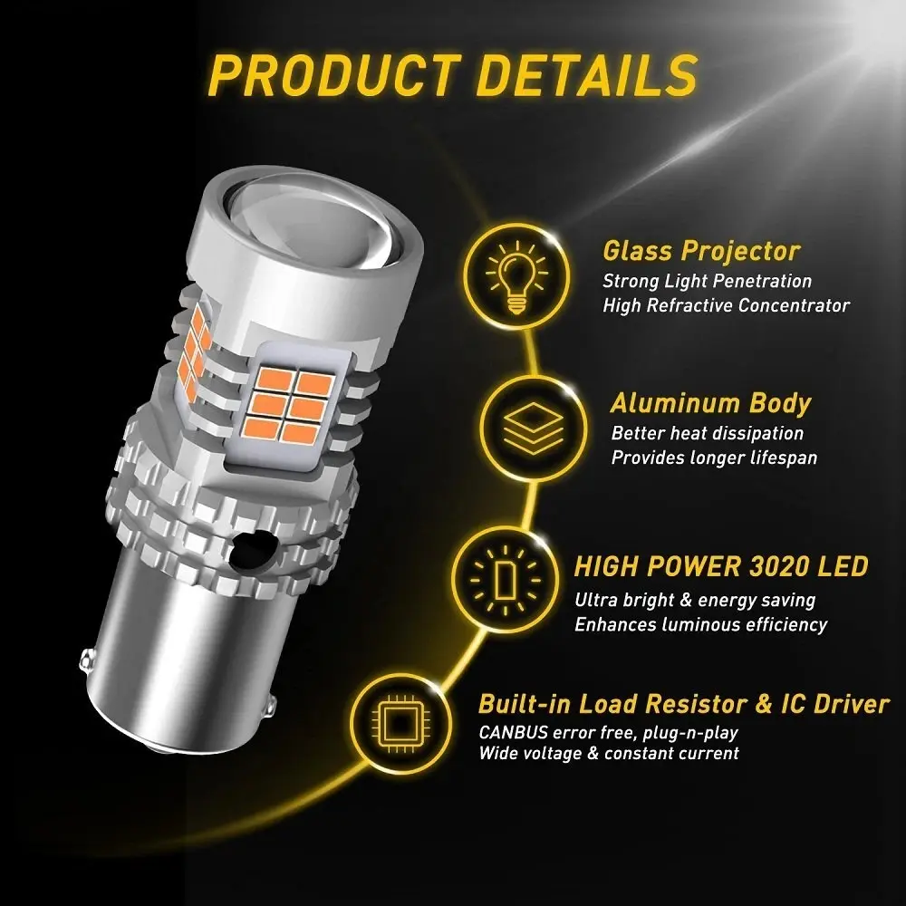AUXITO BA15S-5KG26-Y2 BA15S LED sijalice amber 24 W, set 2 komada