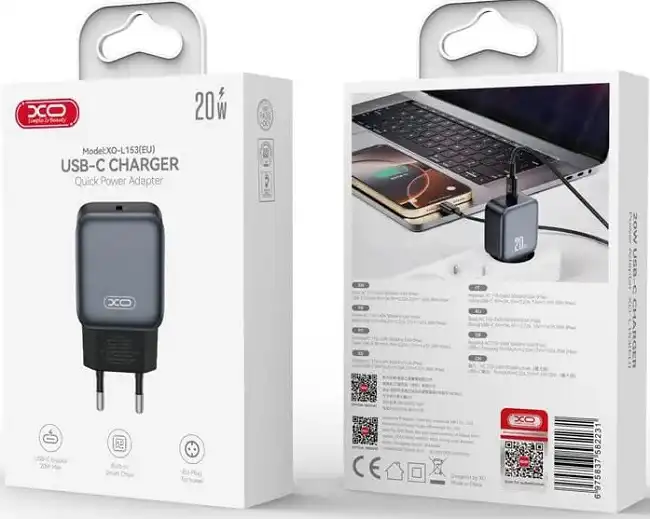 XO L153 USB-C kućni punjač 20 W PD, crni