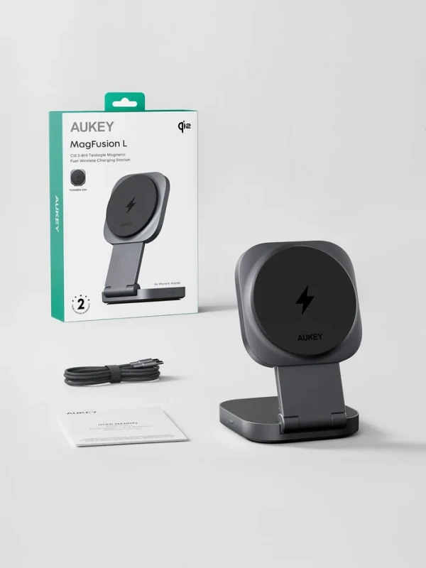 AUKEY MagFusion L LC-MC211 Qi2 sklopivi magnetni punjač 2-u-1, 15 W