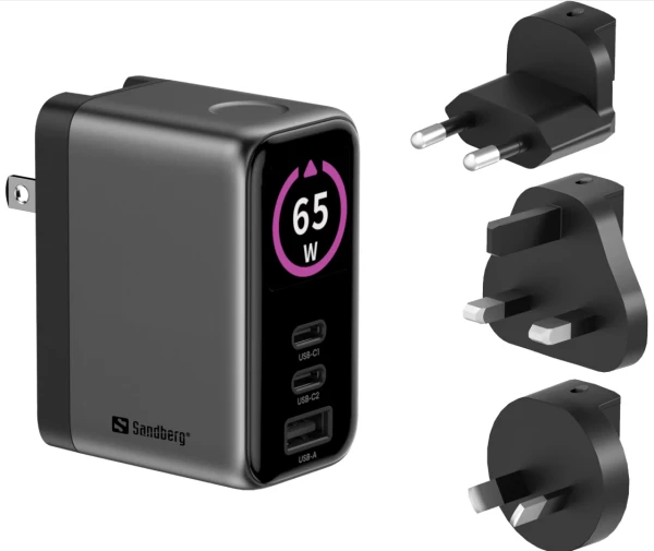 Sandberg Travel Charger PD65W Display 441-70, USB-C/USB-A putni punjač