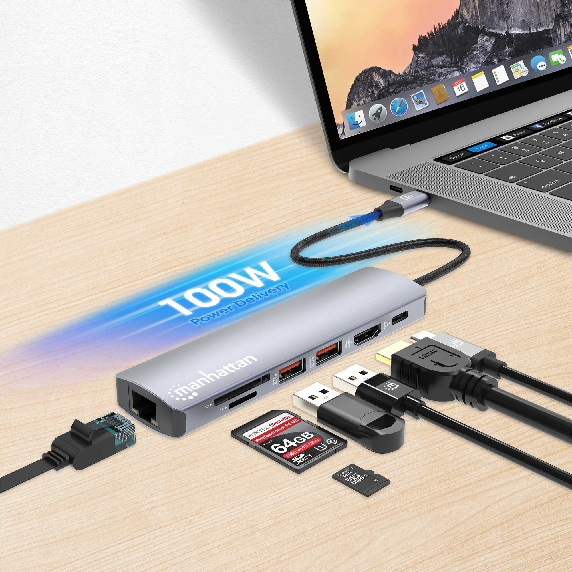 Manhattan USB-C PD 7-u-1 hub 4K sa 100W punjenjem