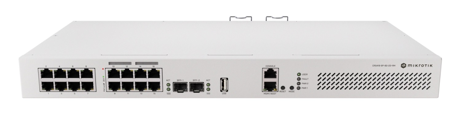 MikroTik CRS418-8P-8G-2S+RM svič sa 17 Gigabit portova i 8 PoE izlaza