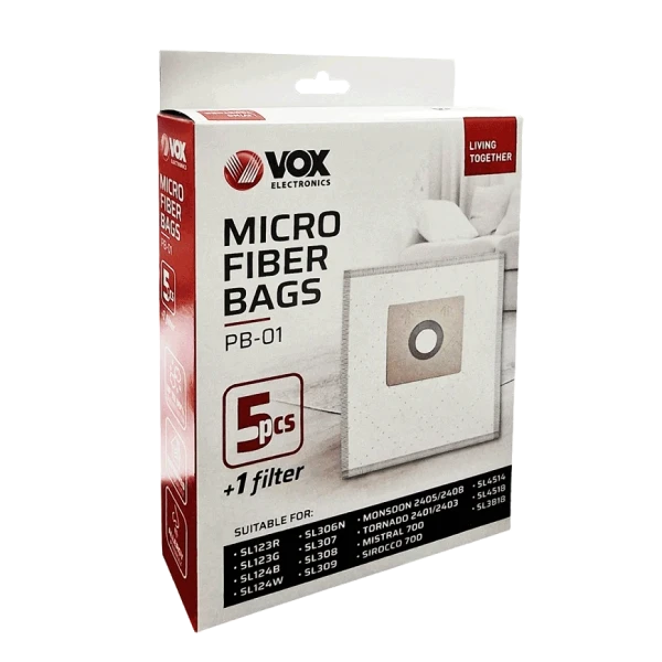 VOX PB01 mikrofiber kese za usisivač, 5 komada + filter