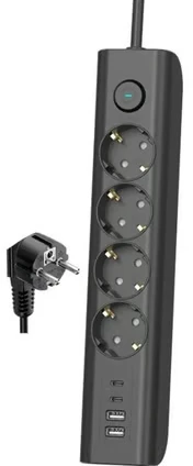 Elco 13404 produžni kabl sa 5 utičnica i 4 USB porta, 2 m