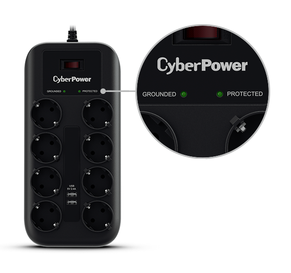 CyberPower P0820SUF0-DE prenaponska letva 8 utičnica i 2 USB-A