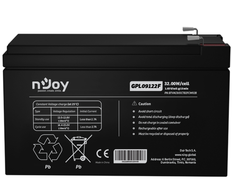 NJOY GPL09122F 12 V 9 Ah AGM akumulator za UPS
