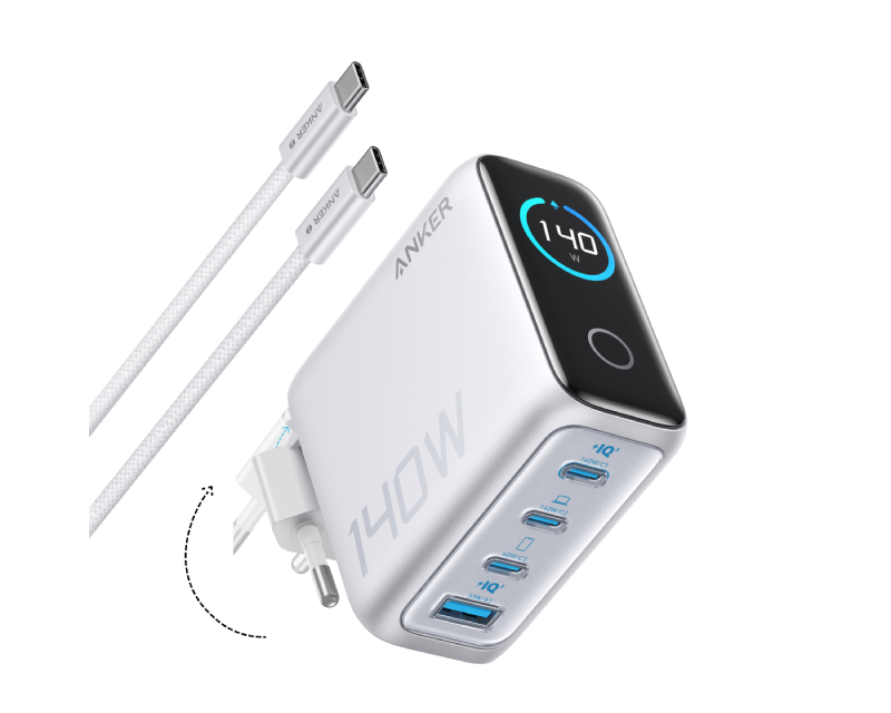 Anker B2697 140 W GaN punjač sa 4 priključka, srebrni