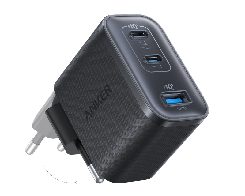 Anker Nano GaN punjač 70 W sa 3 porta, crni