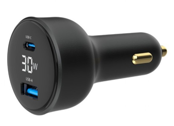 Gembird TA-UC-AC2PD30LCD-CAR-01 auto punjač USB-C PD i USB-A QC 30 W