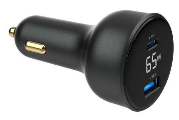Gembird TA-UC-AC2PD65LCD-CAR-01 auto punjač USB-C PD 65 W