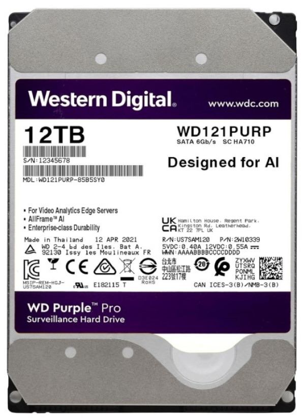 WD Purple Pro WD121PURP 12TB SATA HDD, 3,5 inča