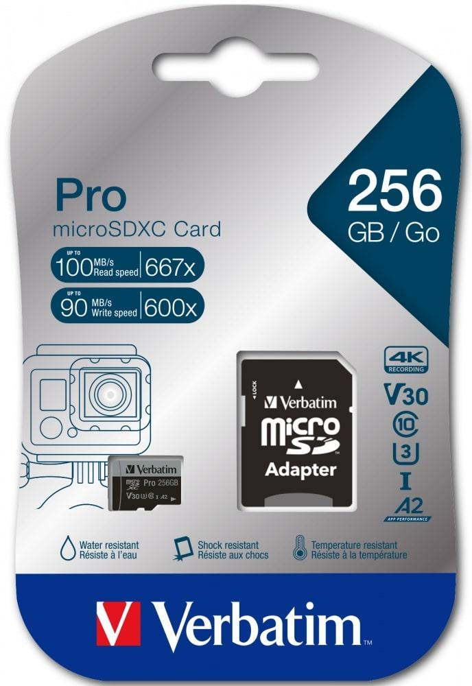 Verbatim PRO U3 microSDXC 256 GB + SD adapter